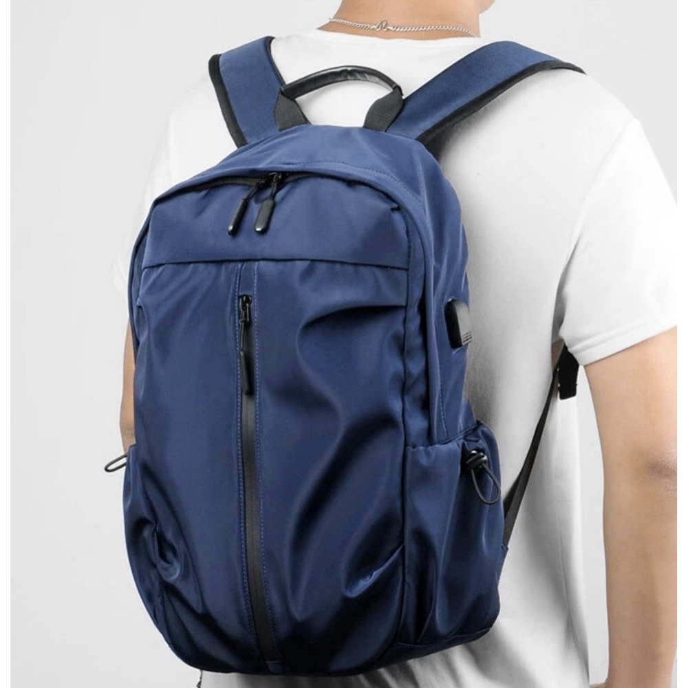 Business Laptop Bag Travel School Backpack Book Bag With Usb Navy Blue NWT